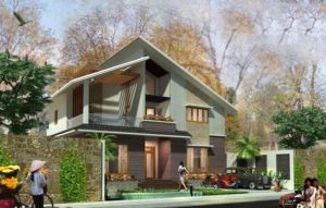 Mẫu nhà 2 tầng mái lệch